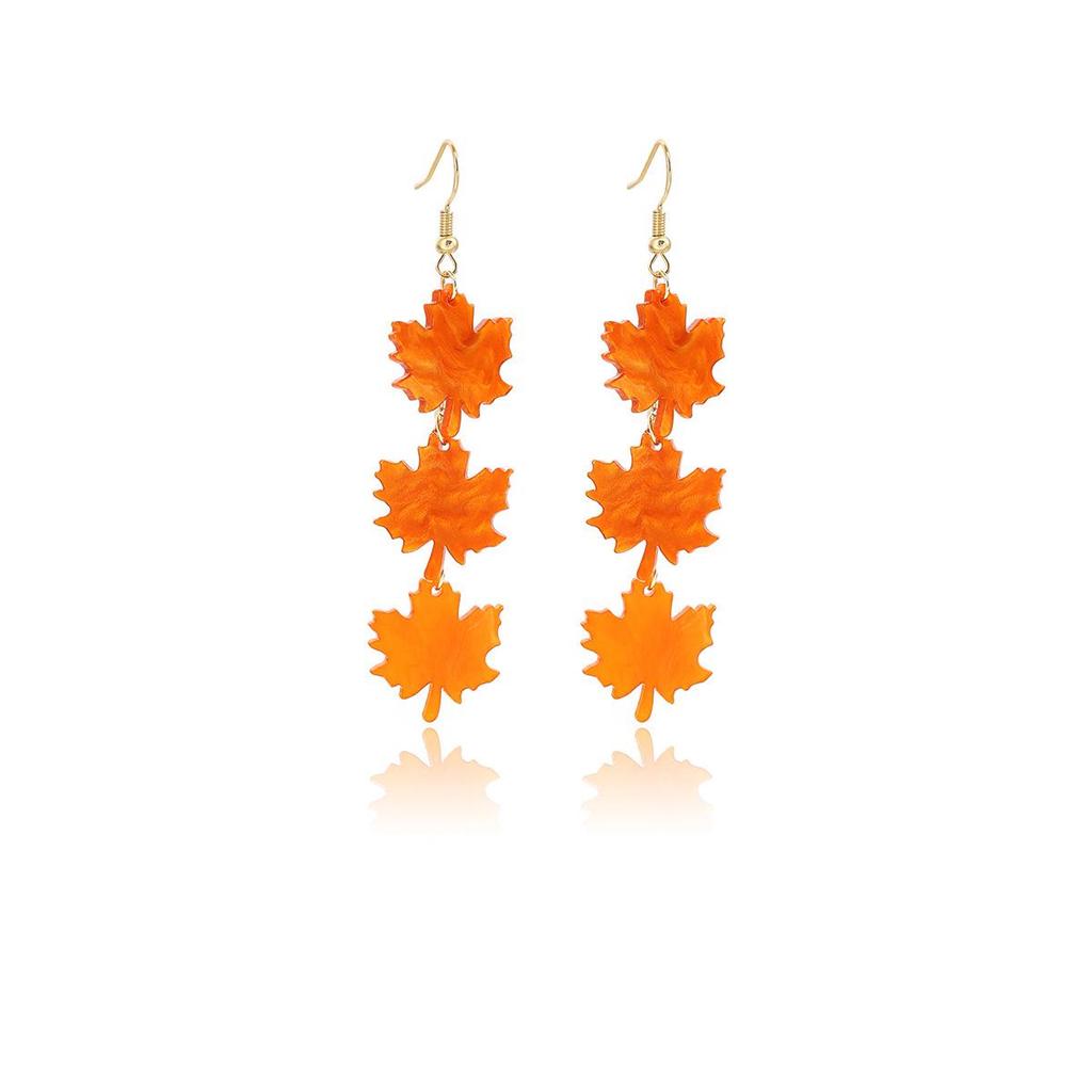 Elegant Maple Leaf Tassel Earrings - Red Acrylic Dangles for a Face-Slimming Effect