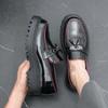 Men's Brogue Casual Leather Loafers - Comfortable, Breathable, Tassel Slip-on Shoes with Added Height