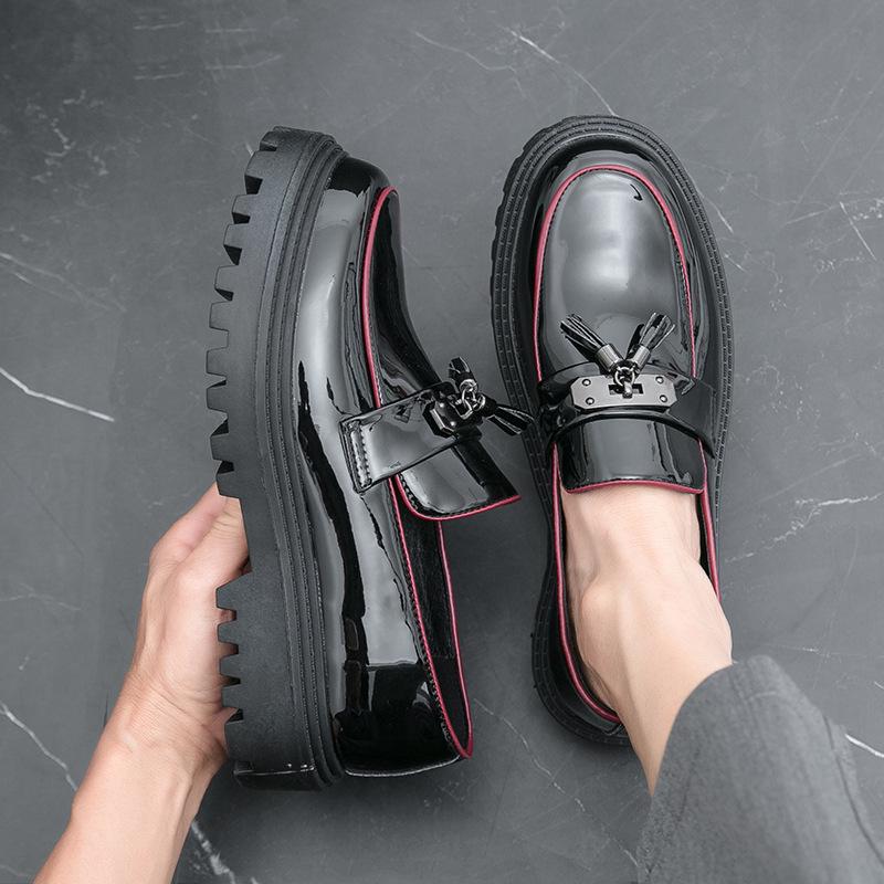 Men's Brogue Casual Leather Loafers - Comfortable, Breathable, Tassel Slip-on Shoes with Added Height