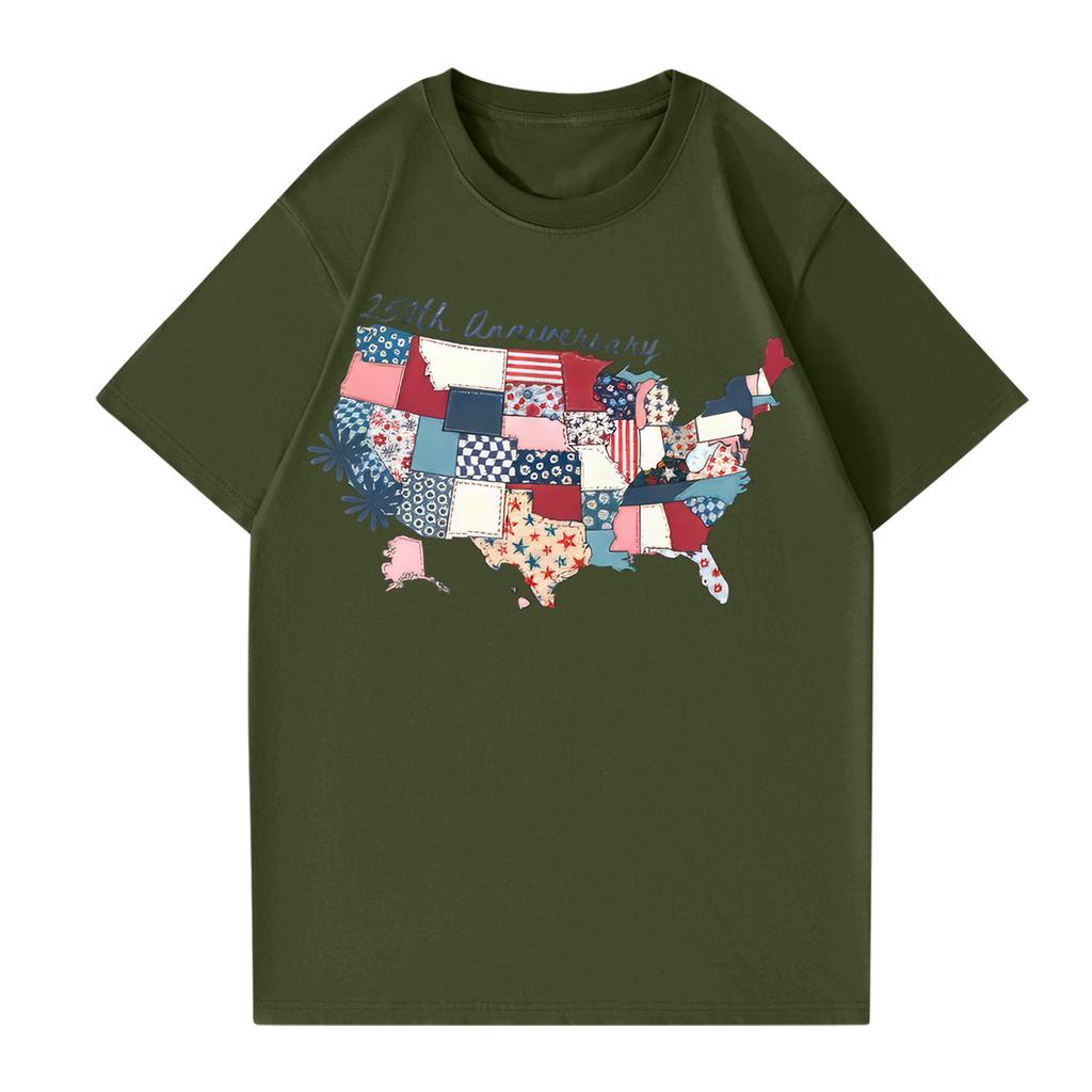 Damen Rundhals Bedrucktes Kurzarm T-Shirt Top