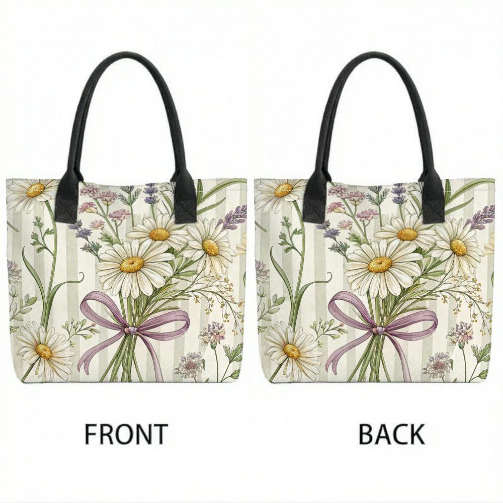 Floral Daisy Tote Bag Casual Large Capacity Handbag for Daily Use