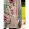 Women's Large Size Vintage Rose Print Long Sleeve T-Shirt with Pockets