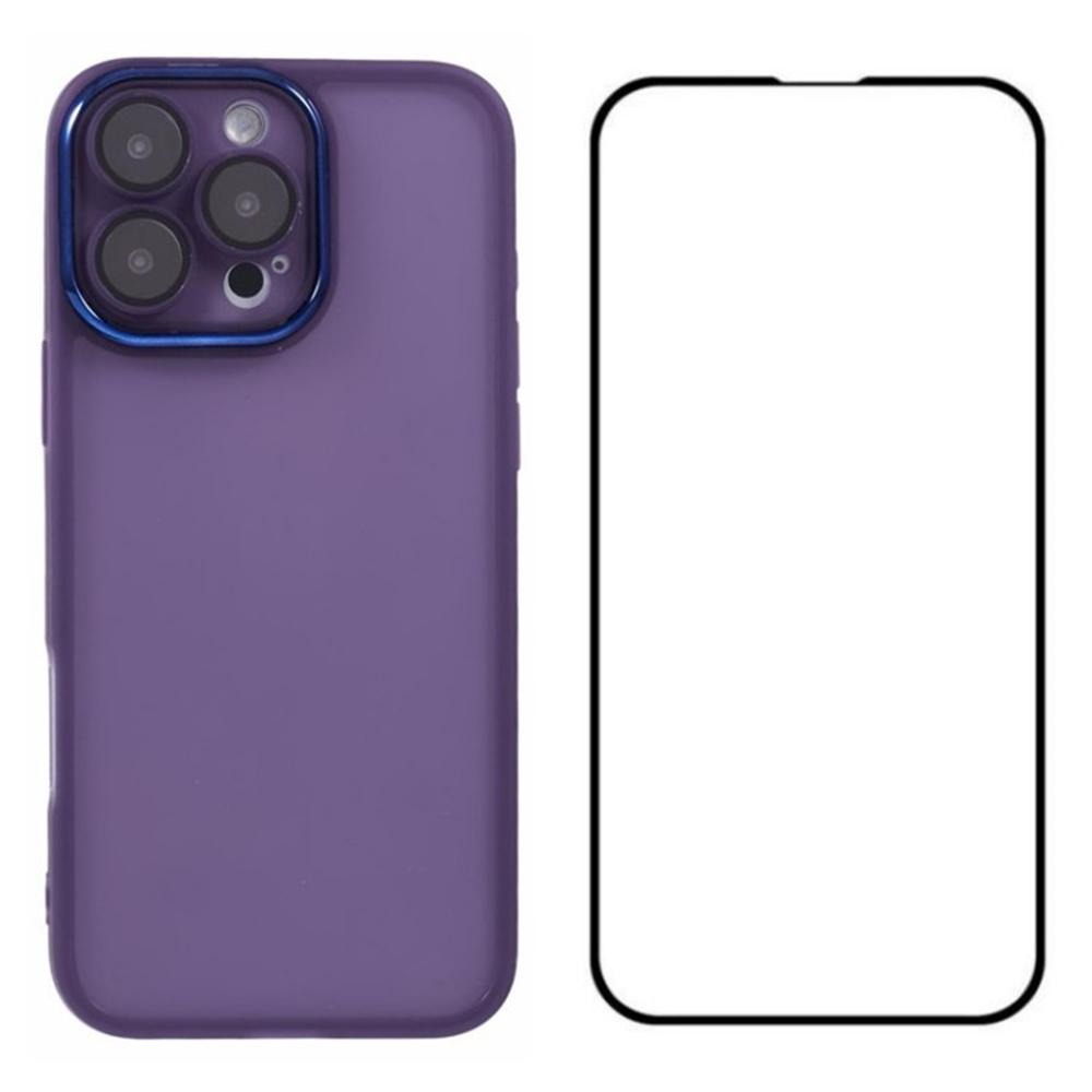 

Серия WANLONFENG DKSM для iPhone 16 Pro Max Чехол из ТПУ Гальванизированная рамка Чехол для телефона с закаленным стеклом Transparent Purple