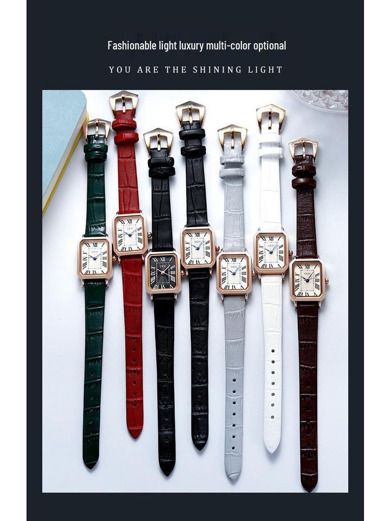 Gedi Retro Small Square Dial Ladies Waterproof Leather Strap Quartz Watch