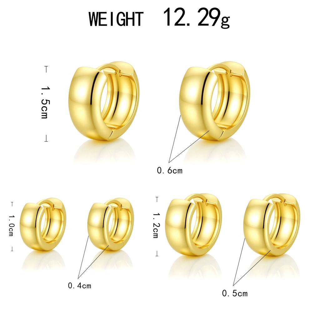 Glossy Stacked Copper Ear Buckles, Electroplated Real Gold Creative Temperament Earrings 3 Pairs Of Earrings Set