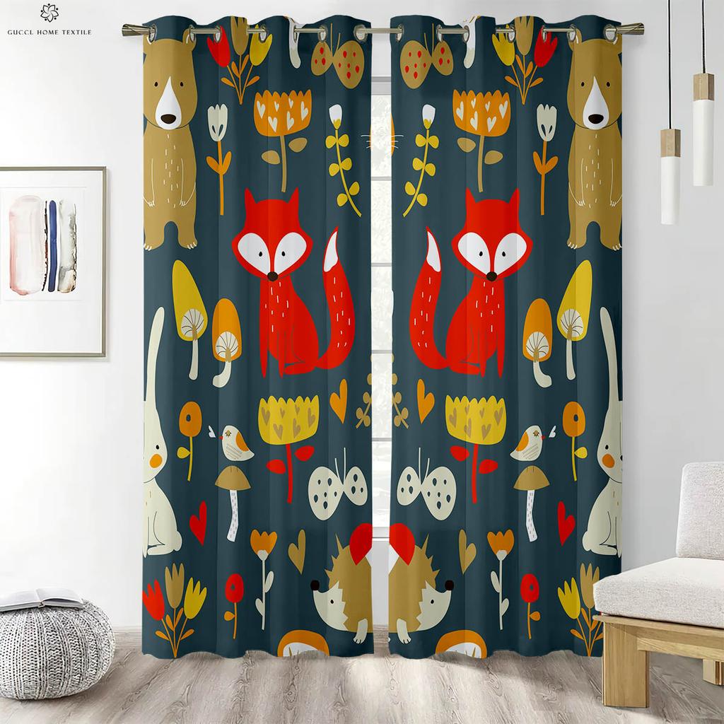 Forest Animal Care Cartoon Printed Curtains Suitable for Bedroom Living Room Children's Room Decorative Curtains Home Decoration