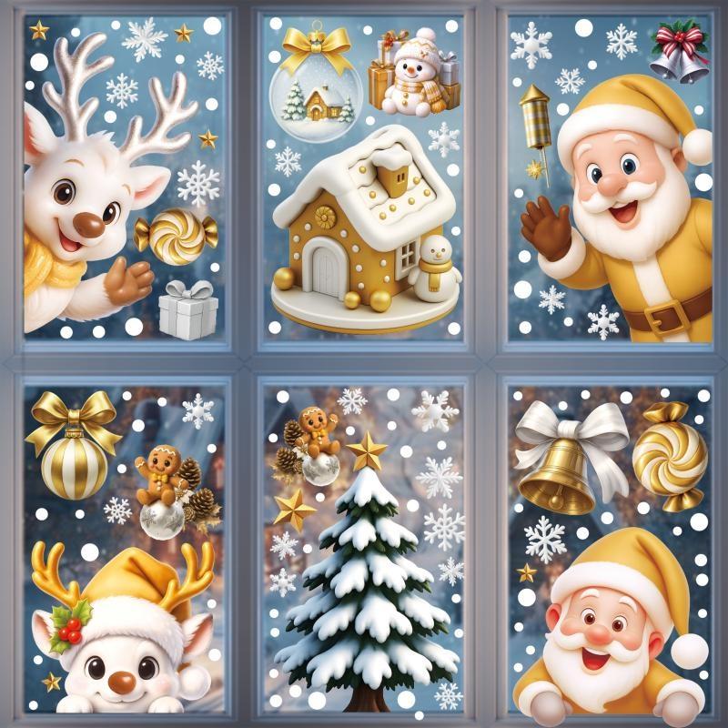 6 Pcs Christmas Window Stickers Wall Sticker Kids Room Wall Decals Merry Christmas Decorations For Home New Year Stickers