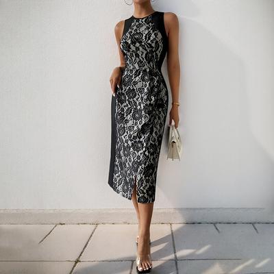 A New, Flowing, Sleeveless, Form-fitting, Hip-hugging, Lace, Elegant and High-end Dress for Dinner and Wedding