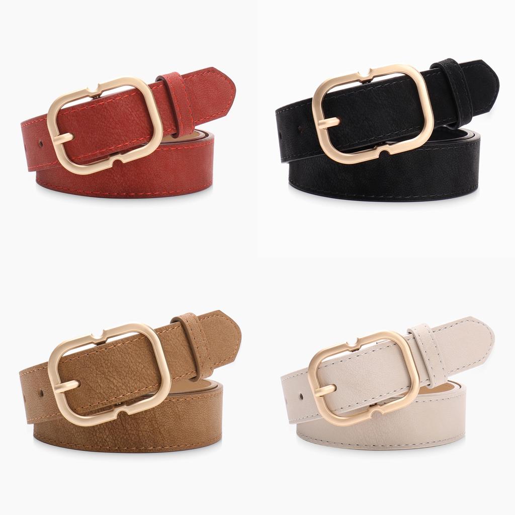 Vintage Gold Buckle Leather Belt For Women With Sanded Pu Material Casual Or Office Style