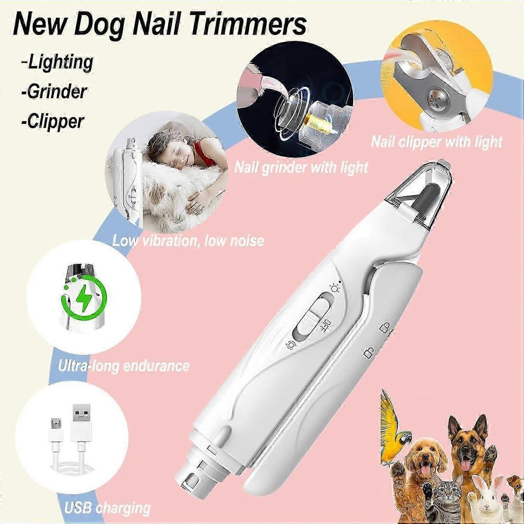 2-in-1 Dog Nail Grinder & Clipper - Ultra-Quiet USB Rechargeable Pet Nail Trimmer with LED Light, Multiple Sanding Ports, and Splash Guard for Dogs an