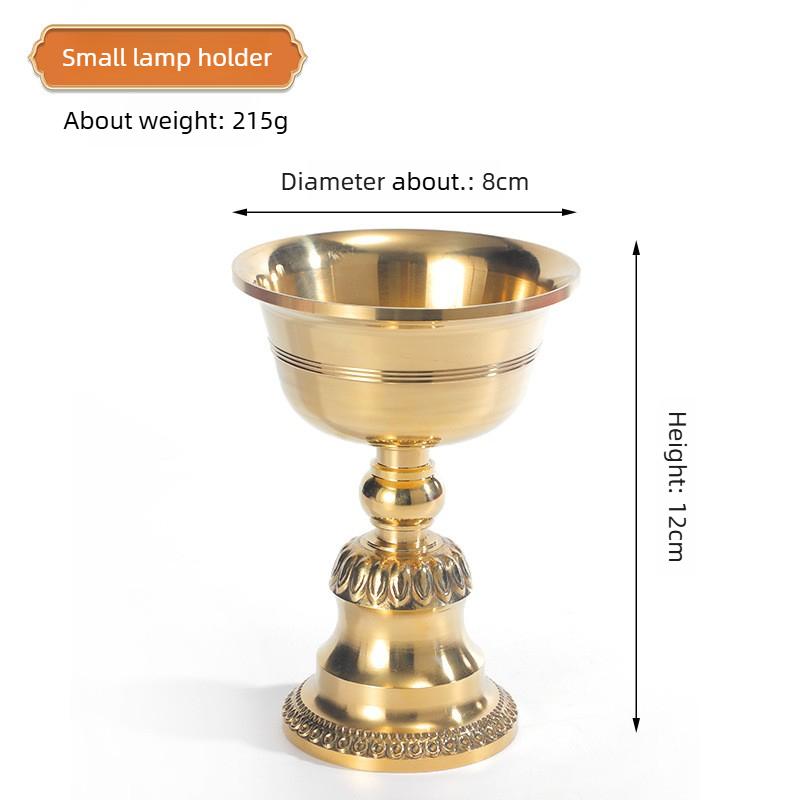 Tibetan Eight Auspicious Symbols Brass Butter Lamp Holder Buddhist Altar Candle Stand Puja Lamp