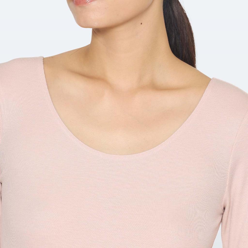ReFa Vital Tech Moist Rib U-Neck Innerwear (Moist Rib (Long Sleeve), Beige, L)