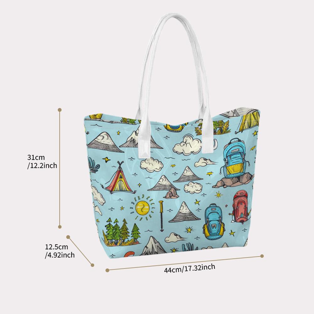 Outdoor Camping Themed Tote Bag Cute Casual Travel Shoulder Bag for Daily Use