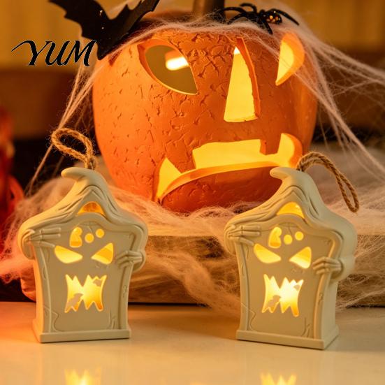 Party Hanging Decor Halloween Light Up Tombstone Ornaments, Spooky Small Graveyard Decoration with Home LED for Haunted House, Indoor Durable Plastic