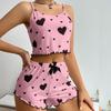 2 Pcs Women's Pajamas Set Casual Sleepwear Printed Shorts Tank Tops and Shorts White Ventilate Soft Casual Love Printing Suits
