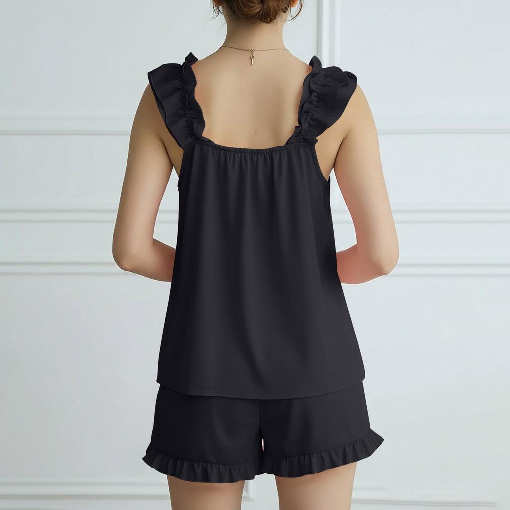 Women's Fashion Loose-Fit Strapless Sleeveless Top And Shorts Set Casual Pajama Set