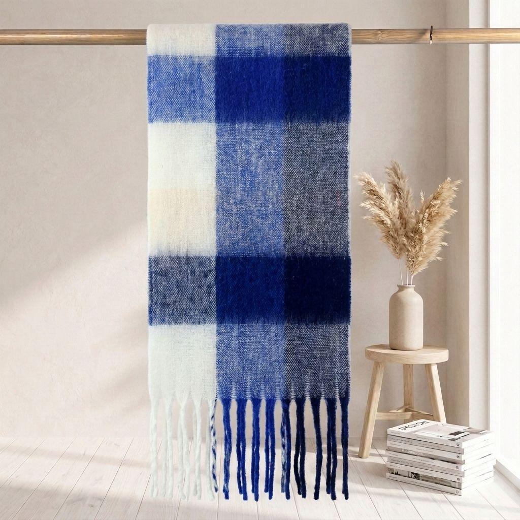 | Imitation mohair plaid scarf | Autumn and winter warm AC grid | Support LOGO customization