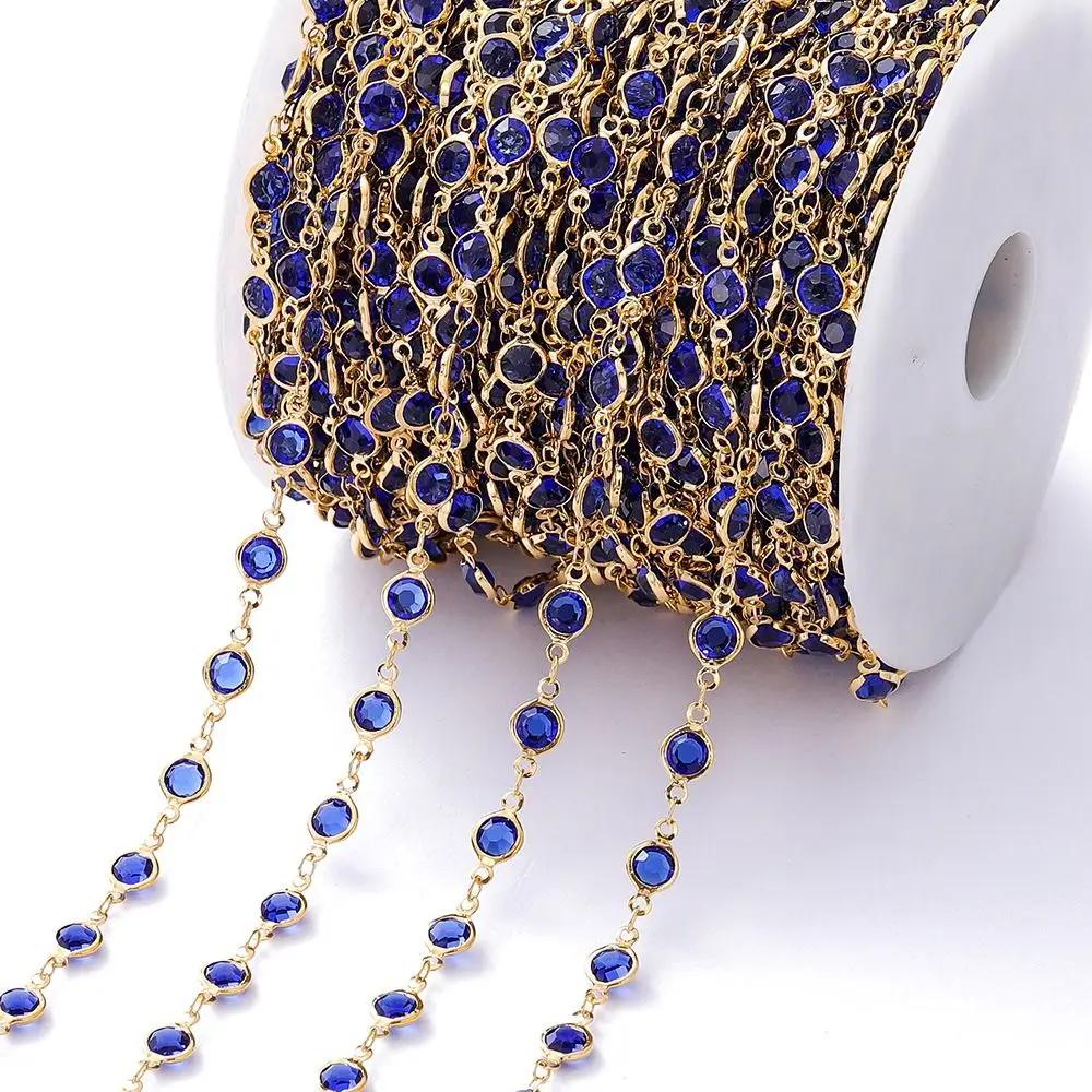 

1Meter/roll 6mm Colorful Crystal Beaded Chain Glass Bead Gold Chain Accessories for DIY Jewelry Making Crafts