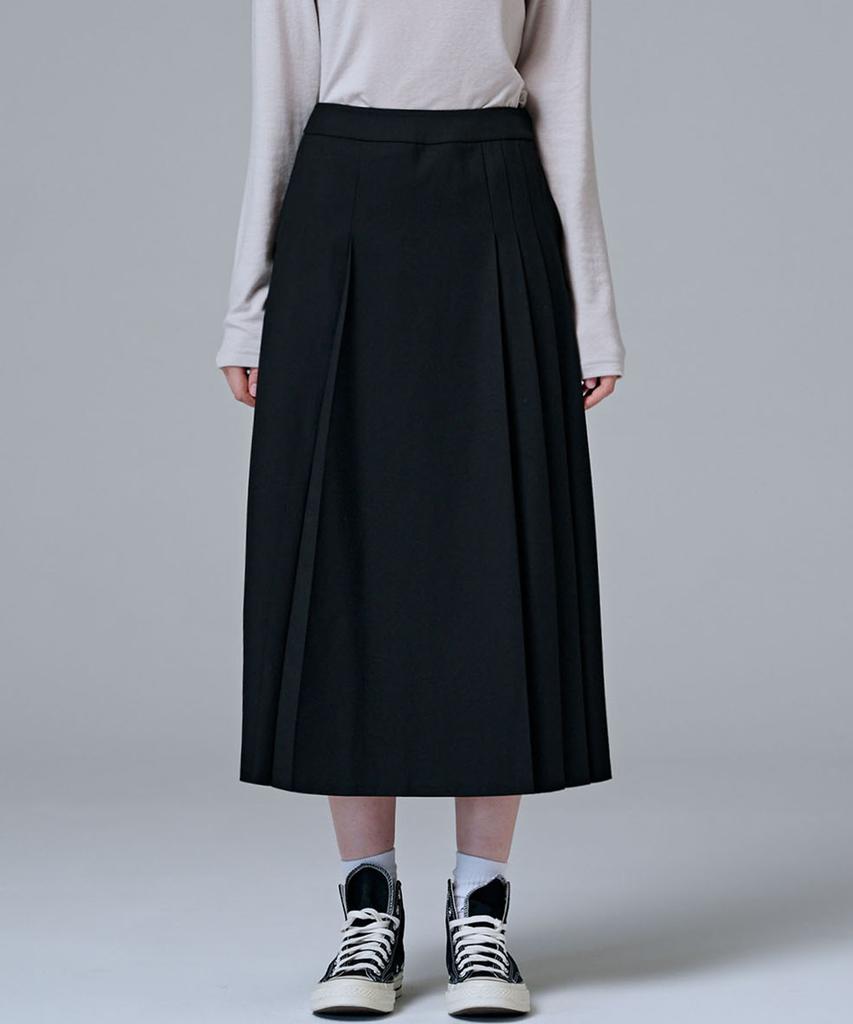 Marop 3108 Wool Pleated Long Skirt (Black)