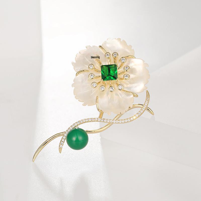 

Китайская брошь из зеленого халцедона в виде морской раковины для женщин - Высококачественная медная модная булавка, Изысканная корсажная брошь.