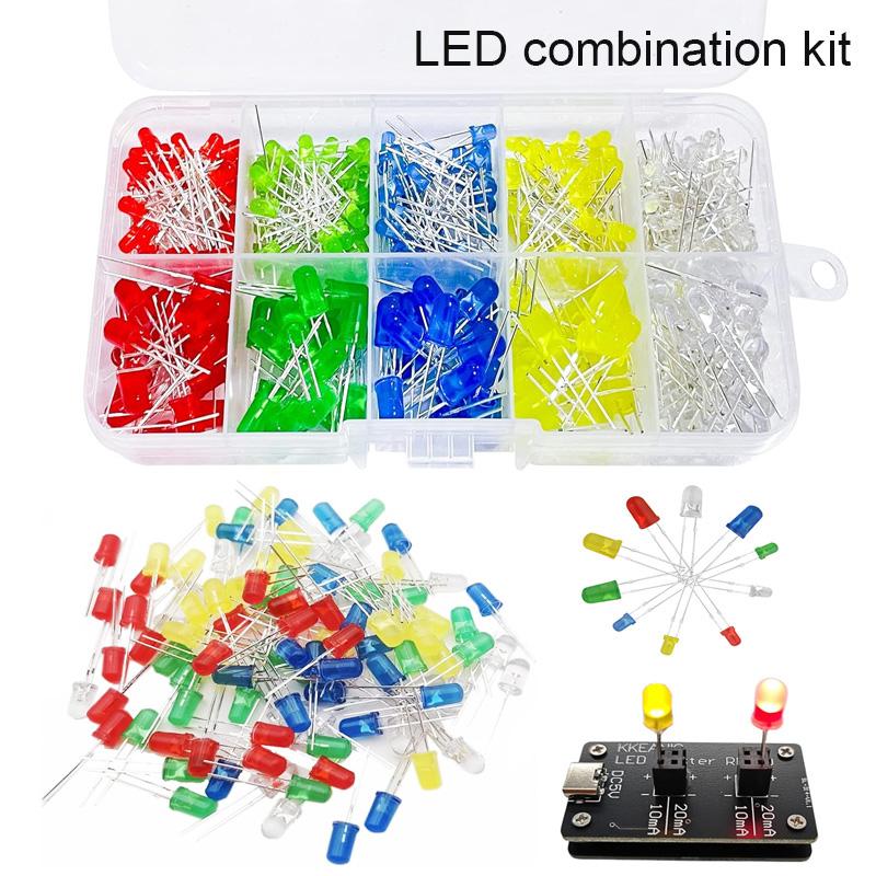 Lysemitterende dioder 5 farger elektroniske komponenter 3 mm LED / 5 mm LED assorterte farger DIY LED lysdioder sett