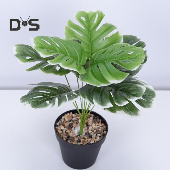 Artificial Monstera Leaves Vivid Fresh Keeping 9 Forked Fake Potted Green Plant Leaves Party Supplies