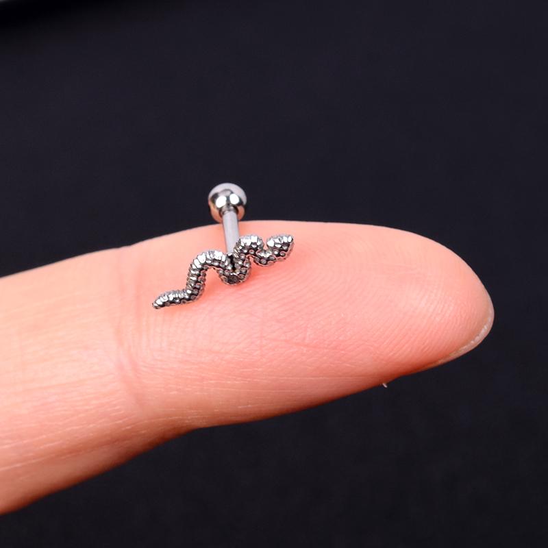 1pcs New Style Stainless Steel Ear Piercing Cz Stud Earrings Snake Moon Round Ball Arc Cartilage Helix Conch Screw Back Earring