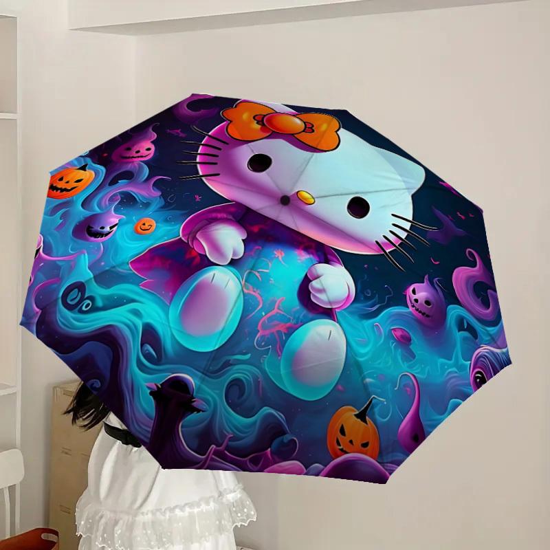 1pc Halloween Hello Kitty Automatic Folding Umbrella] Durable Iron Frame & Rod, Portable Folding, Makes a Great Holiday Gift yy251016249