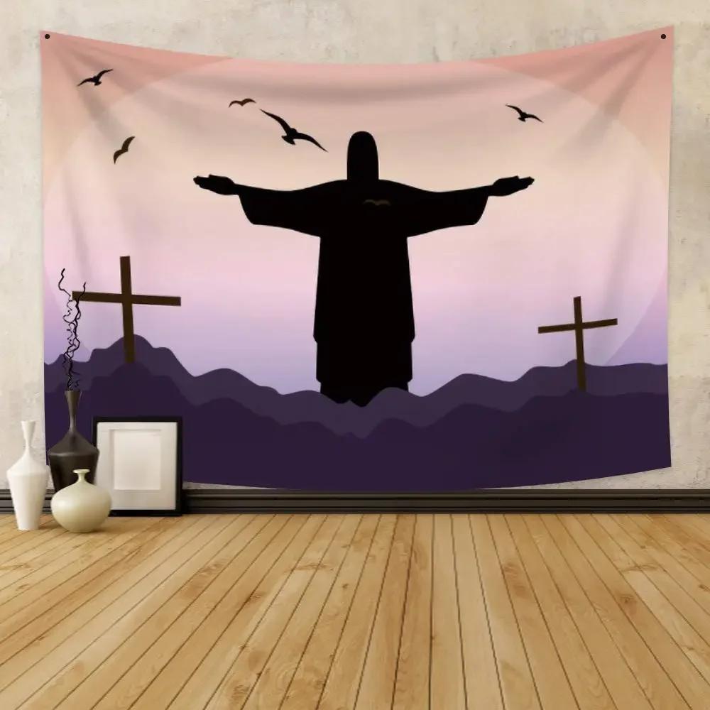 Jesus Christ Tapestry Lord and Angel Heaven Tapestry Wall Hanging Merry Christmas Tapestries for Bedroom Living Room Dorm Decor