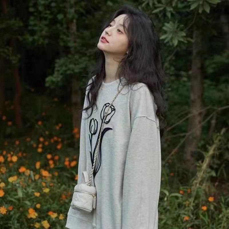 Nuova felpa da donna per Primavera e Autunno, stile pigro, manica lunga, design sottile, versatile