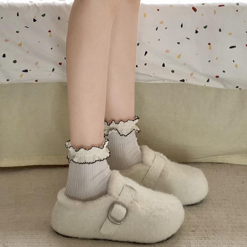 Warm flat-bottomed temperament one-pedal thickened child white fashionable winter cotton shoes women's new velvet