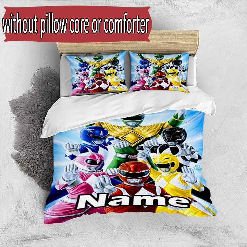 Parure de lit 3 pièces avec housse de couette (1*Housse de couette + 2*Taie d'oreiller, sans noyau), Ensemble de literie personnalisé Motif Mighty Morphin Power Rangers, Décoration de chambre à coucher à la maison Gi