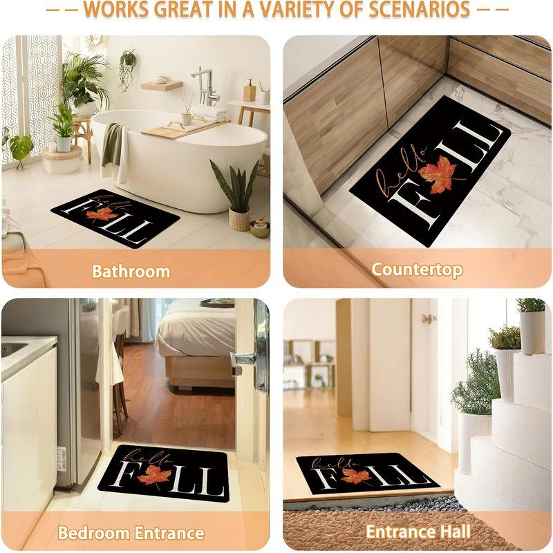 Fall Doormat Minimalist Maple Leaf Letter Print Washable Non Slip Floor Mat Front Porch Entrance Rug Autumn Home Decor