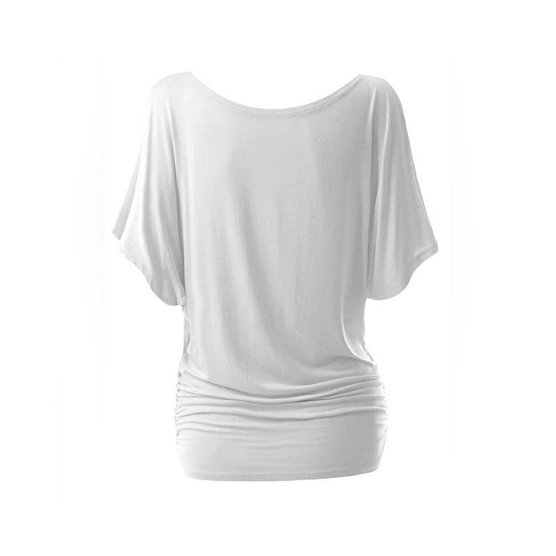 Dámské tričko nadměrné velikosti s odhalenými rameny, netopýřími rukávy a kulatým výstřihem - Vícebarevné