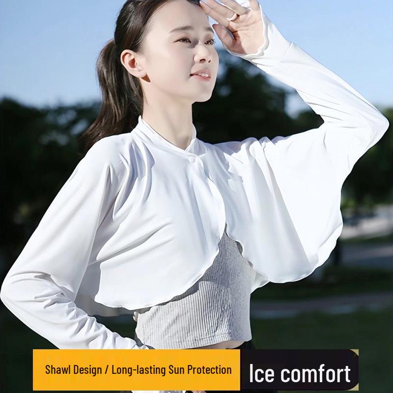 Ice Silk Women's Stand-Collar Sun Protection Shawl with UV Arm Sleeves for Summer Driving & Outdoor Cycling