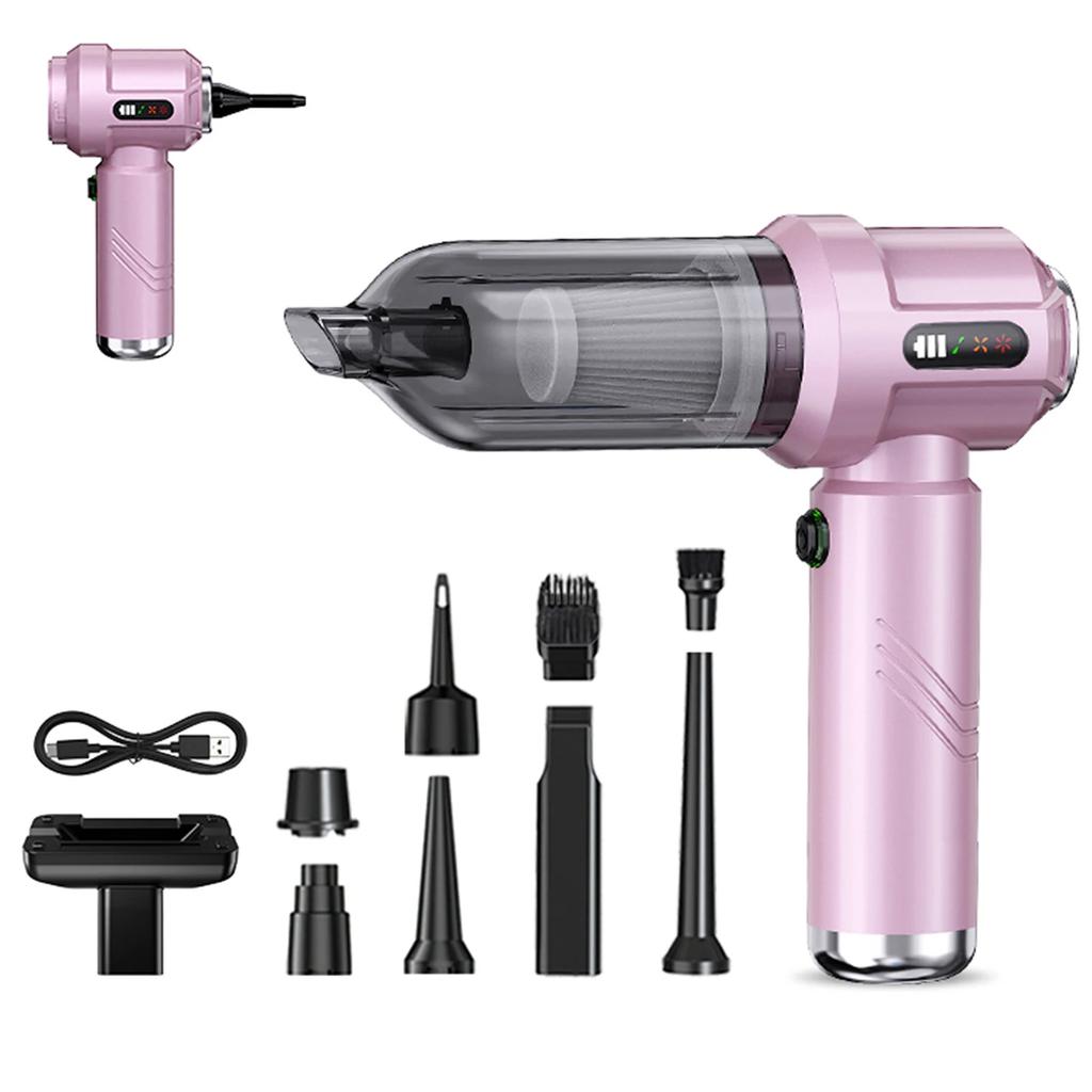 Rosa Tragbarer Auto-Staubsauger Hohe Leistung Für Heim- und Autogebrauch mit LCD-Display Handstaubsauger Doppelfunktion Aufpumpen Staubentfernungswerkzeug