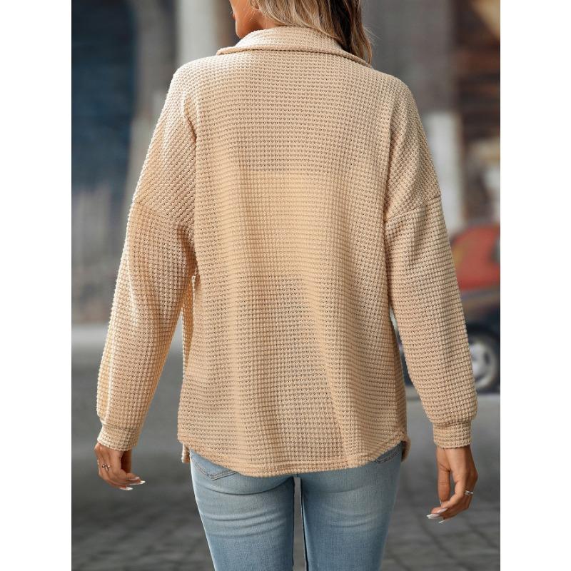 Women S Loose Fit Waffle Knit Long Sleeve Casual Commute Shirt