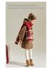Girls' Academy Style Mid-Length Wool Coat with Horn Buttons - 49% Wool