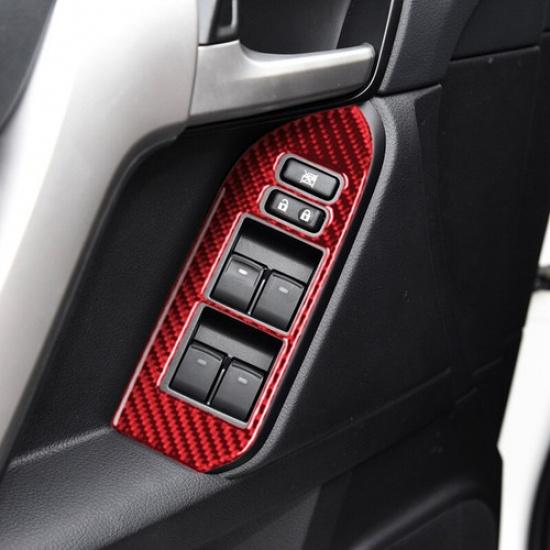 Red Carbon Fiber Car Door Window Lift Panel Cover For Toyota Land Cruiser 10-18