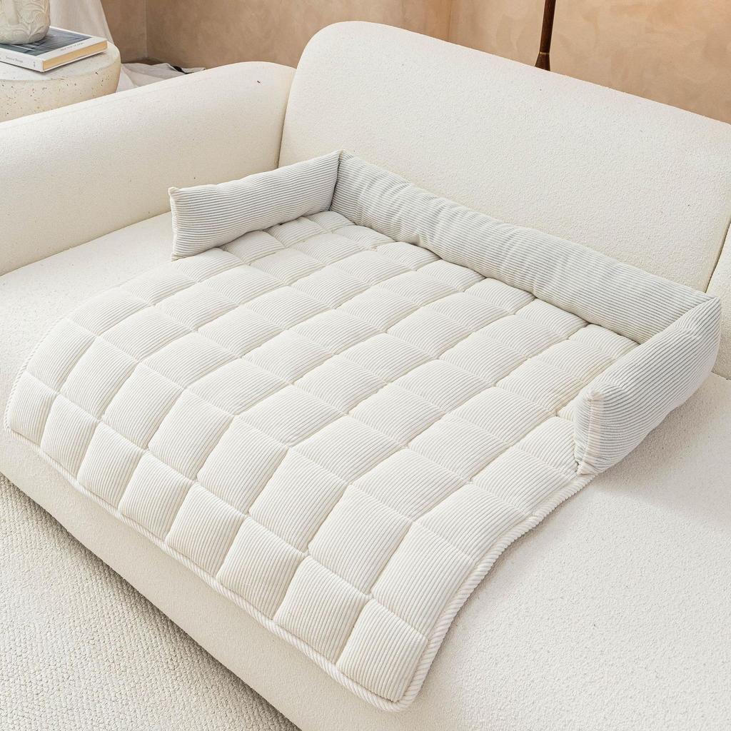Checkered Corduroy Pet Bed with Bolster for Dogs and Cats