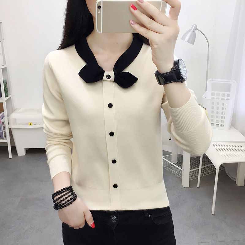 Sweaters Women's Long Sleeved Knitwear Short Top Undercoat Women's Spring New Bow Neck Slim