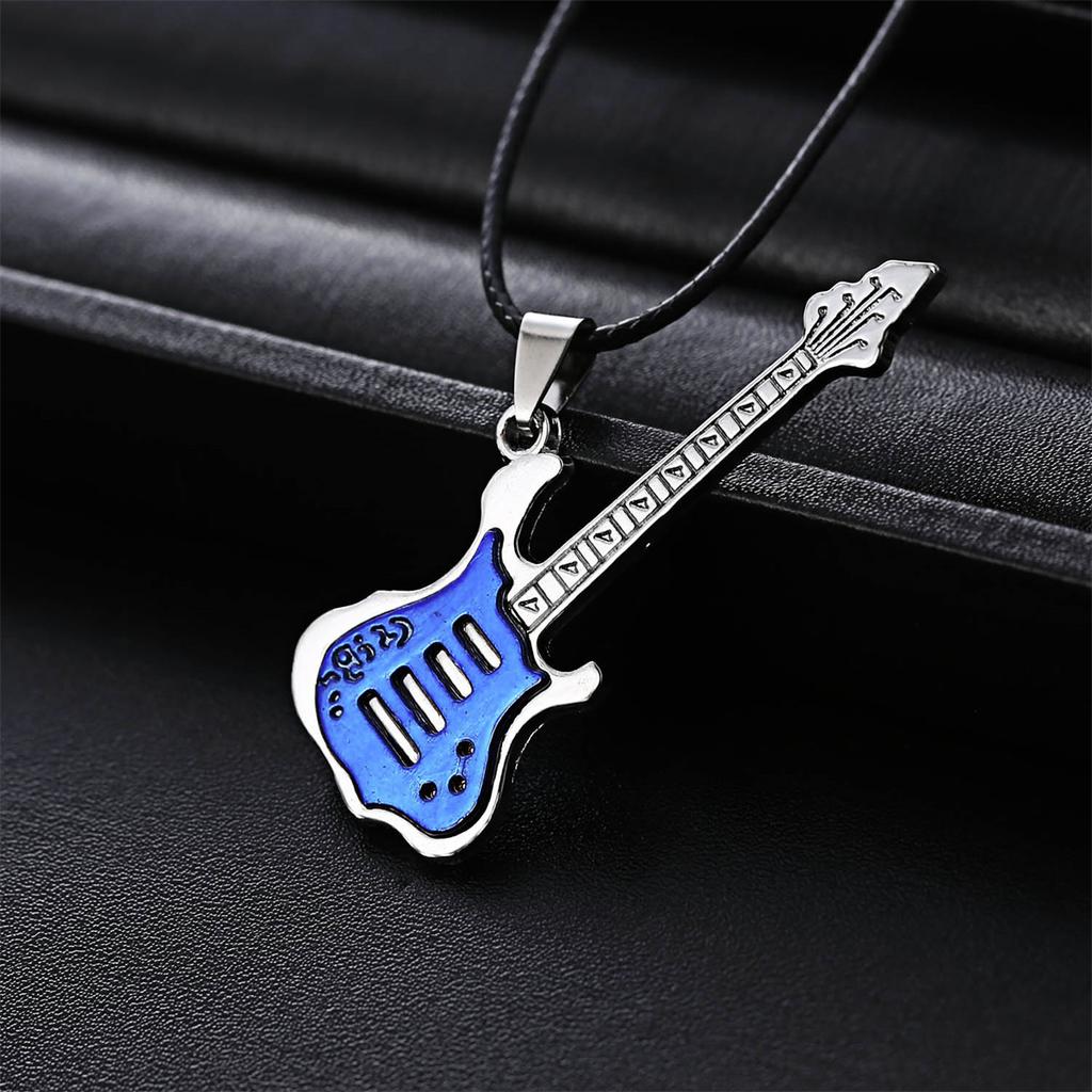 Stainless Steel Guitar Pendant Necklace For Men Women Retro Punk Rope Chain Musical Instrument Choker Party Jewelry Gift