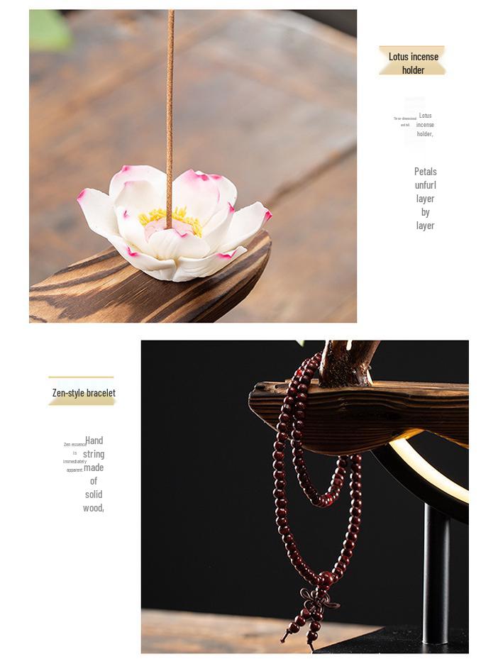 Chinese Style LED Ring Lamp with Backflow Incense Burner for Living Room Decor