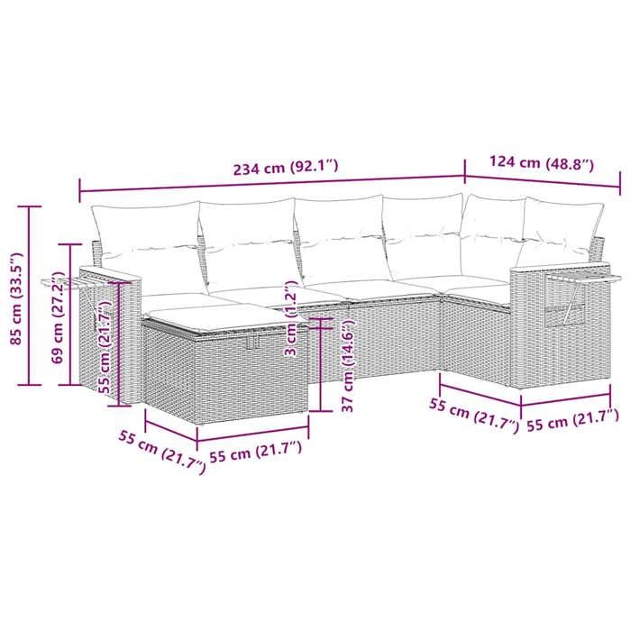 VidaXL Garden Lounge Set 6 Pcs with Grey Cushions Wicker 3325974