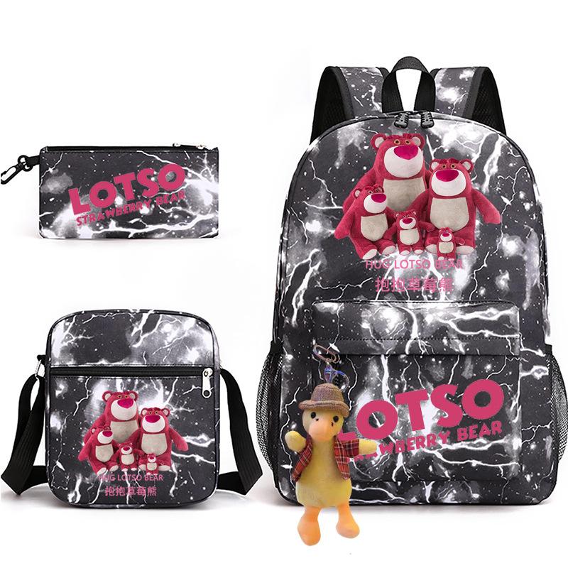 Large Capacity Schoolbag with Shoulder Strap; Student Three-piece Pencil Case Set