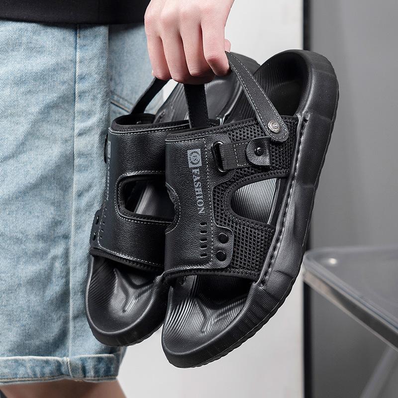 Men's sandals new leather platform dual-purpose slippers trendy versatile soft sole high elastic outer wear summer beach shoes men