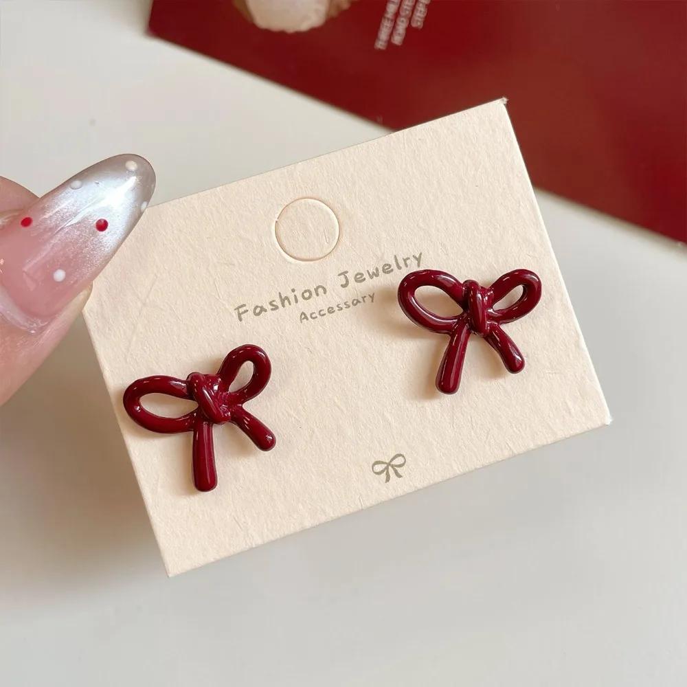 Retro Style Red Bowknot Stud Earrings for Women Girls Simple Earings Piercing Ballet Ribbon Aesthetics Elegant Ear Jewelry Gifts