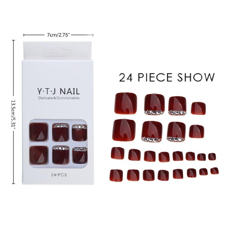 Wine Glossy False Toe Nails Fashion Square Short Full Cover 24PCS Fake Toenails