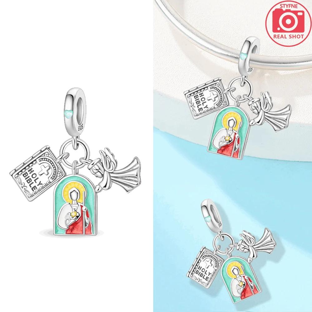 Colored Pendant Cross Dove Original Copper Heart Angel Blue Zircon Beads Fit Bracelet Jewelry Fine Day Gift Women Accessory