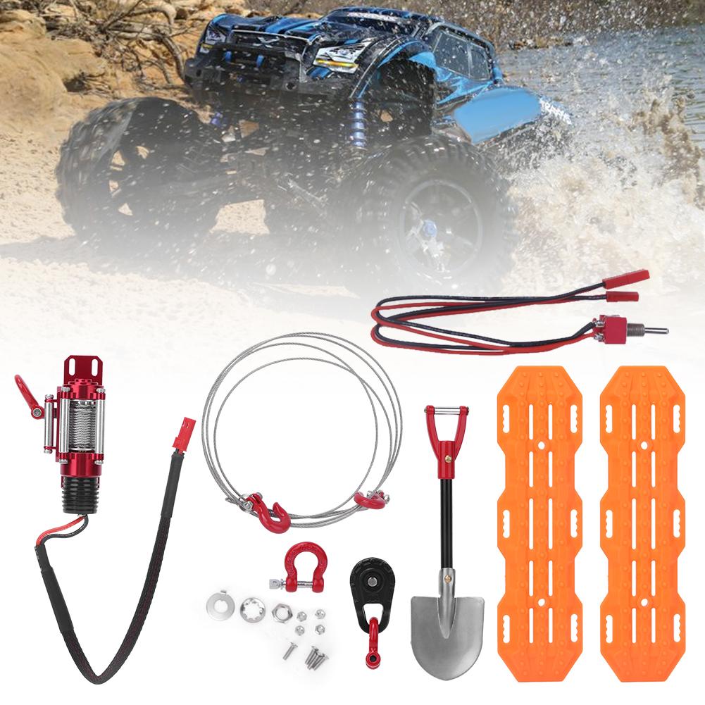 6pcs RC Car Decorative Tools Barricades Metal Capstan Roller Steel Rope Lock Shovel